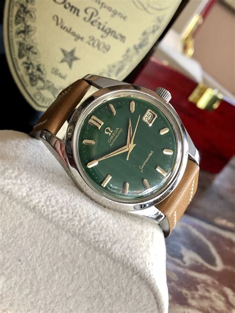 omega watch green dial square face 80s 70s automatic